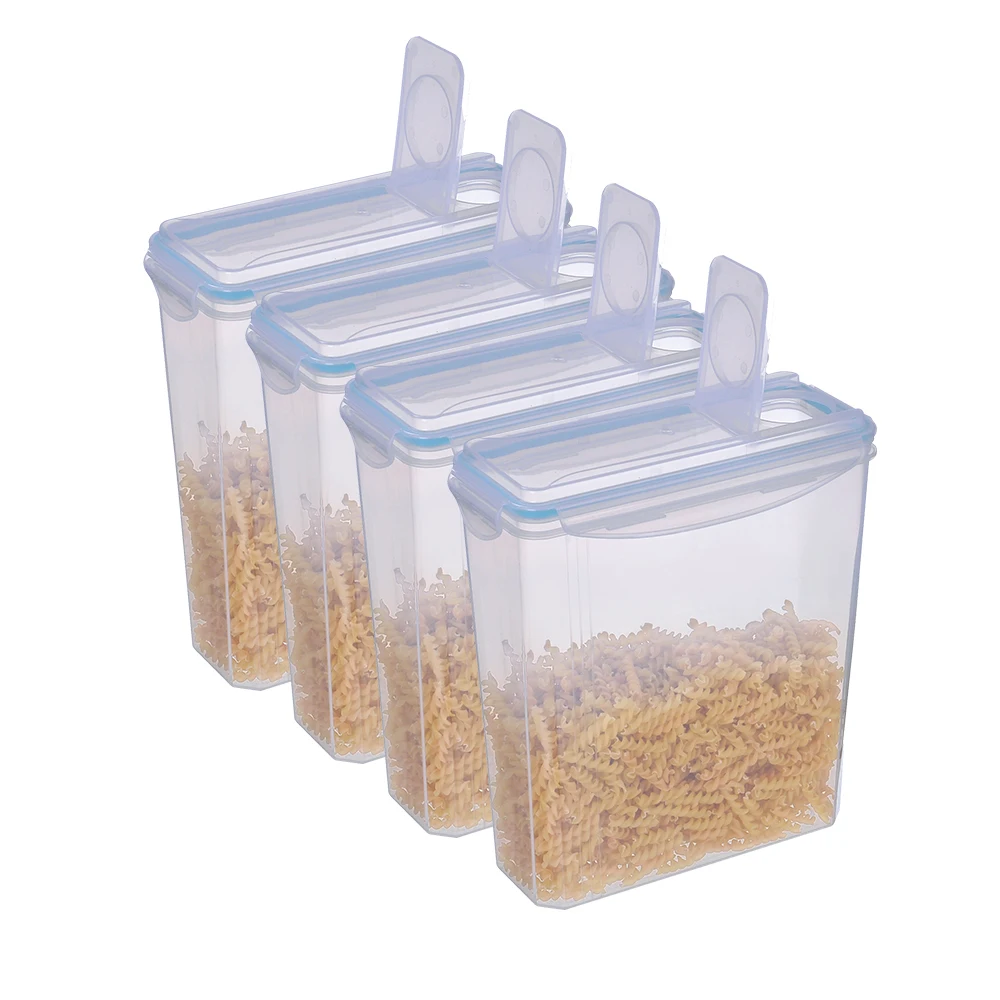 3.7L Cereal Container Keeper Great For Dry Food Storage With Airtight Blue Lid Set of 4 for Cereal, Snacks and Sugar
