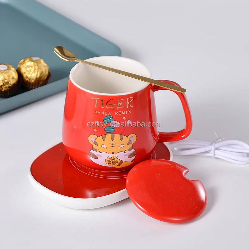 Christmas55 degree constant temperature ceramic Mug Coffee Cup with Heater smart thermal coasters Electric Mug warmer coffee cup