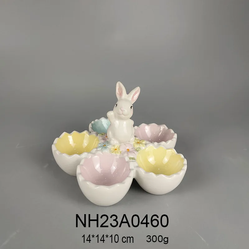 Ceramic Easter Chick Multi-Grid Egg Tray Painted Easter Series Egg Tray Spring Animal Shape Tableware for Kitchen