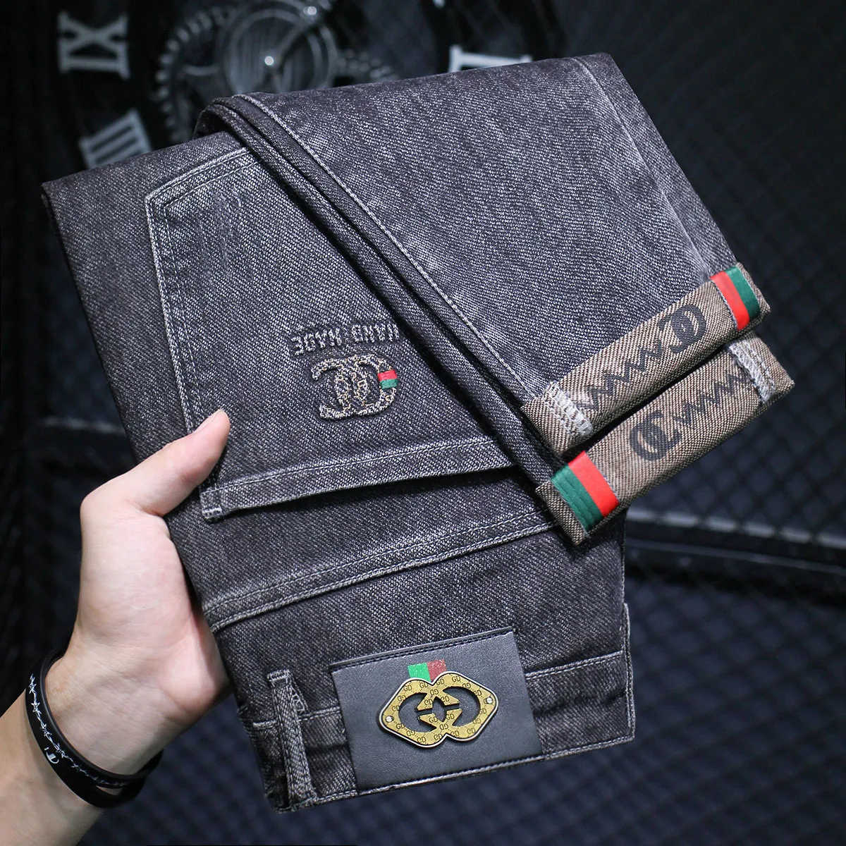 New autumn and winter trendy brand versatile plush elastic slim fit pants jeans