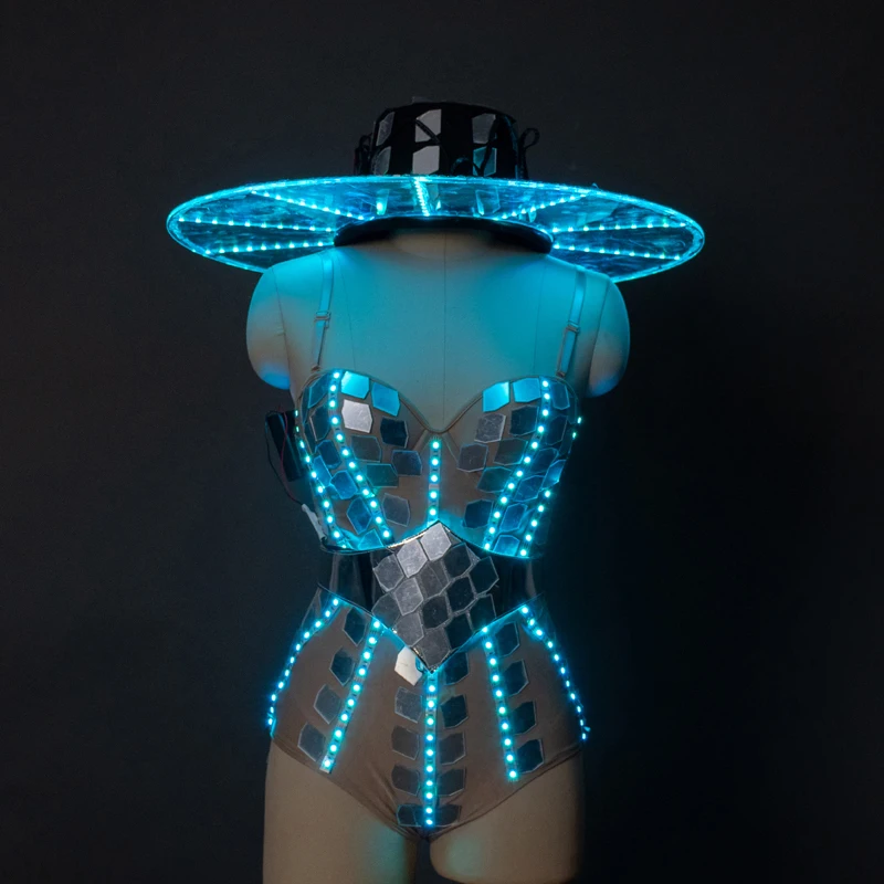 Led Sexy Dress Fashion Show Luminous Mirror Clothing Short Skirt Fancy Performance Wear Led Light Dress For Girl