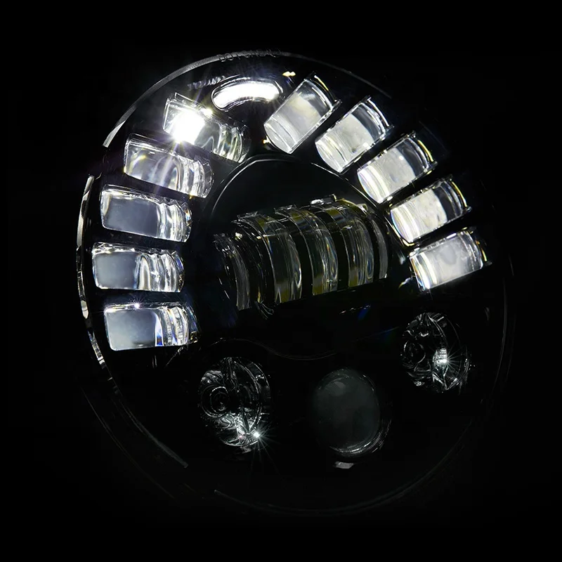 7 Inch Round Black Projector High Low Beam Amber Turn Signal LED Headlights With Switchback DRL Compatible For Jeep JL Jk Tj