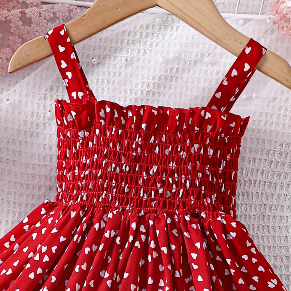 New Product Kids Summer Clothes Fashion Halter Sleeves 100% Cotton Girls Red Love Print Dresses