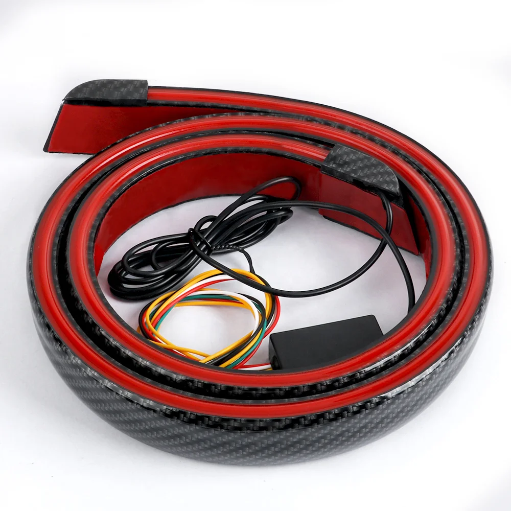 Universal Carbon Fiber Black Car Rear Roof Splitter Spoiler RGB Car Auto Tail Wing Lips Led Warning Lights Trim Strip