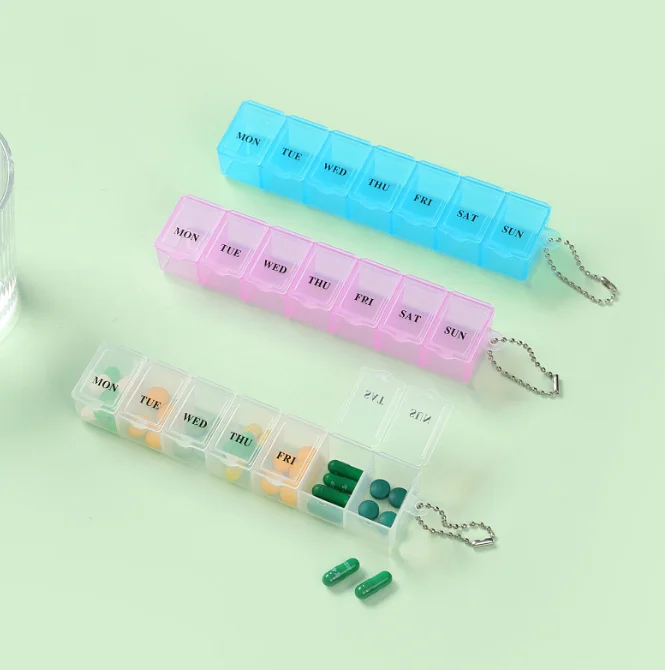 Promotional medical box for 7 days / 7 Compartment Plastic Medicine Pill Organizer / 1 Week Pill Box