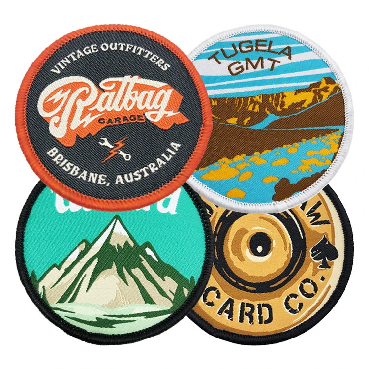 High Quality Custom Logo Woven Patches Round Woven Badges Iron On Clothing Patches