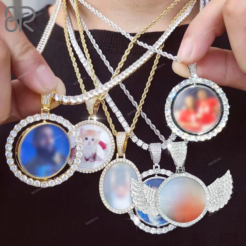 Factory Wholesale VVS Moissanite Circle Pendants Round 925 Silver Men Memory Photos Picture Pendant Charm Jewelry Manufacturer