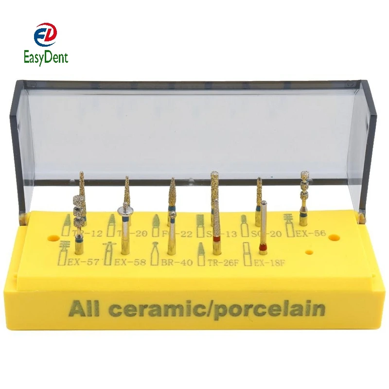 Hot Saling 1 Kit(11pcs) Dental All Ceramic/Porcelain Dental Diamond Burs Drill Kit Dental Burs Dentists Professional Bur Drill
