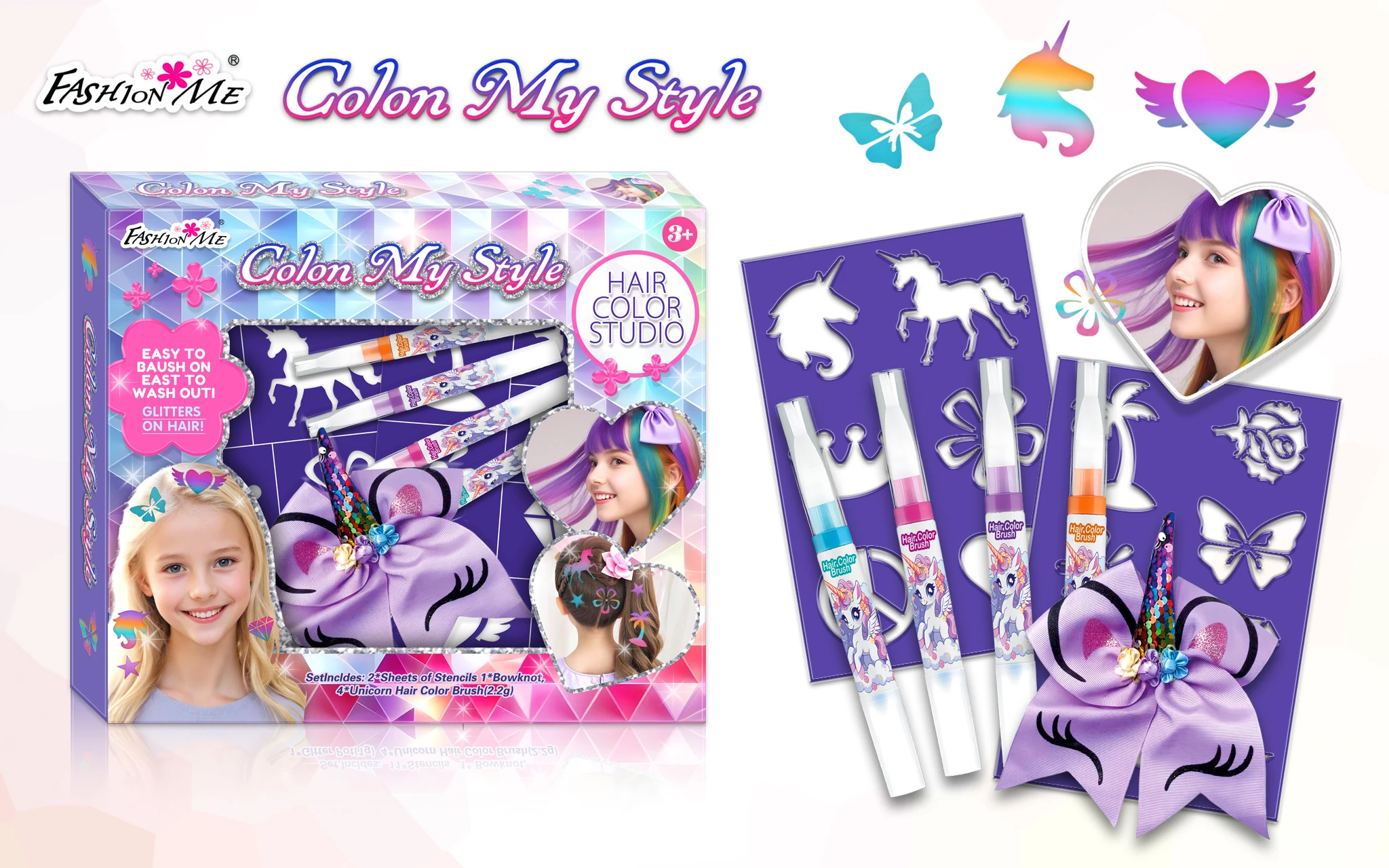 Custom Diy Educational Kids Toys Children Hair Chalk Set With Stencil Girl Make Up Toys Arts And Crafts For Girls