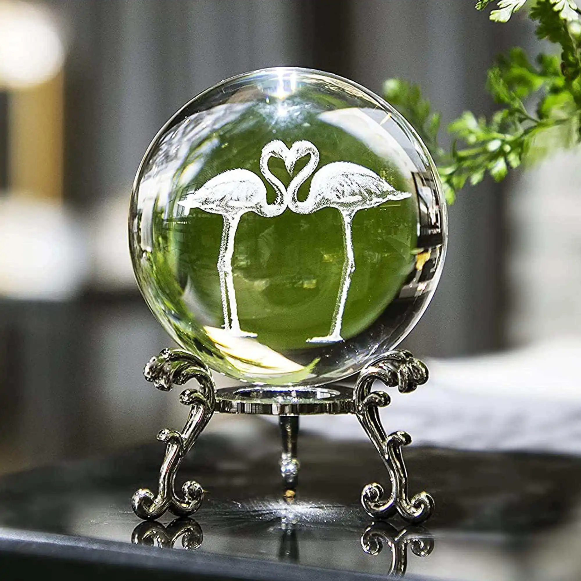 JY Wholesale new fashion thanksgiving gift dolphin figurine 3d laser engraving  crystal glass ball