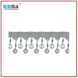 China Supplier Ethnic Dance Costume Hats Accessory Tassel Trimmings Gold Silver Metal Beaded Fringe