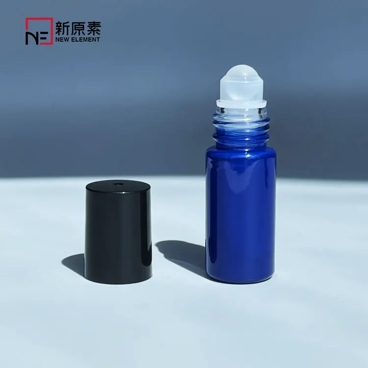 New Element custom logo 5ml 10ml essential oil blue glass perfume roller bottle