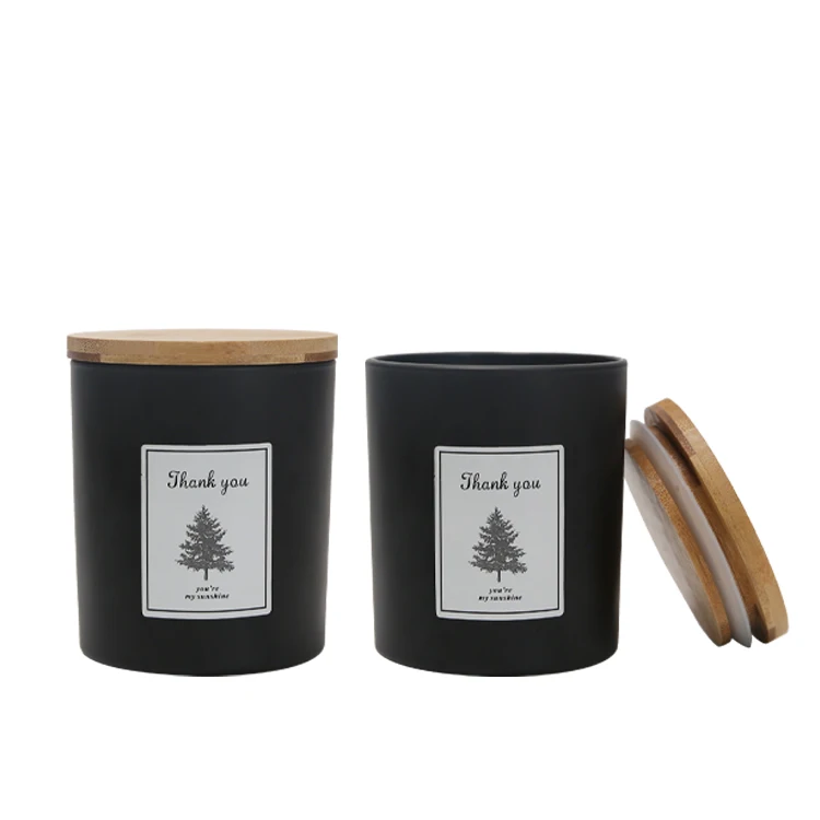 Custom Luxury Recycled Flawless Cute Modern OEM ODM Frosted Wooden Lid Round Bottom Glass Candle Jars With