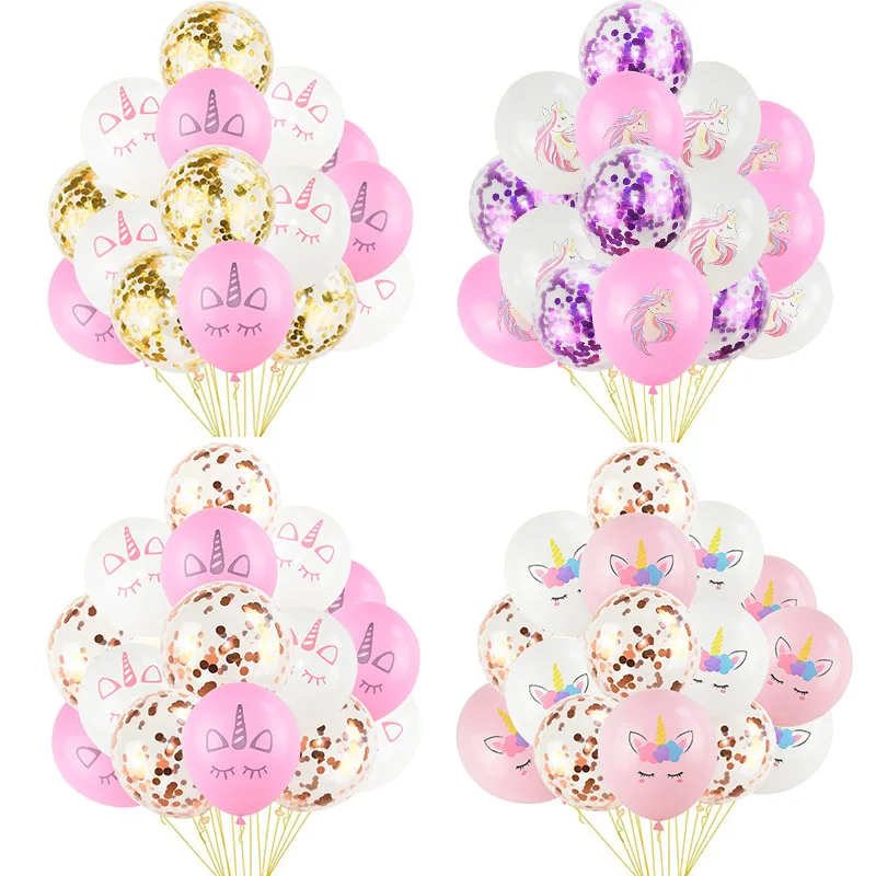 New Arrivals Welcome 15pcs Unicorn Latex Confetti Balloons Kids Birthday PartyBaby Shower Decoration Qualatex Balloon Set
