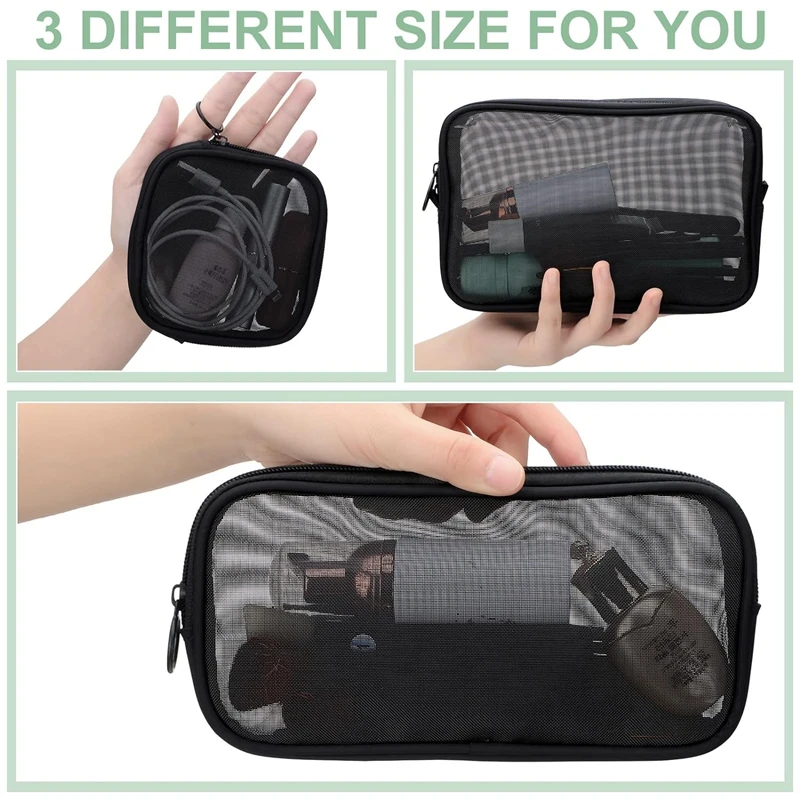 Custom Logo Mesh Makeup Bag Transparent Travel Toiletry Accessories Bag with Zipper Mini Make up Pouch Wash Purse Cosmetic Bags