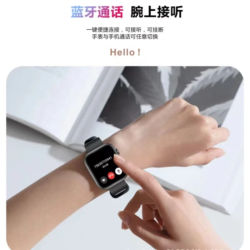 Blue bluetooth touch smart watch blood pressure oxygen health detection square unisex watch call game music fitness usb charging
