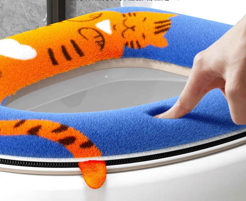 Winter Warm Toilet Seat Cover Mat Bathroom Toilet Pad Cushion with Handle Thicker Soft Washable Closestool Warmer Accessories