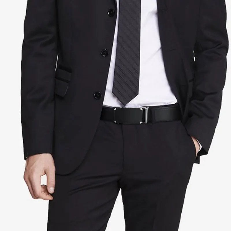 Trendy and Minimalist Mens Belt Fashion Fit Leather Automatic Alloy Buckle Cowhide Belt Business Belt