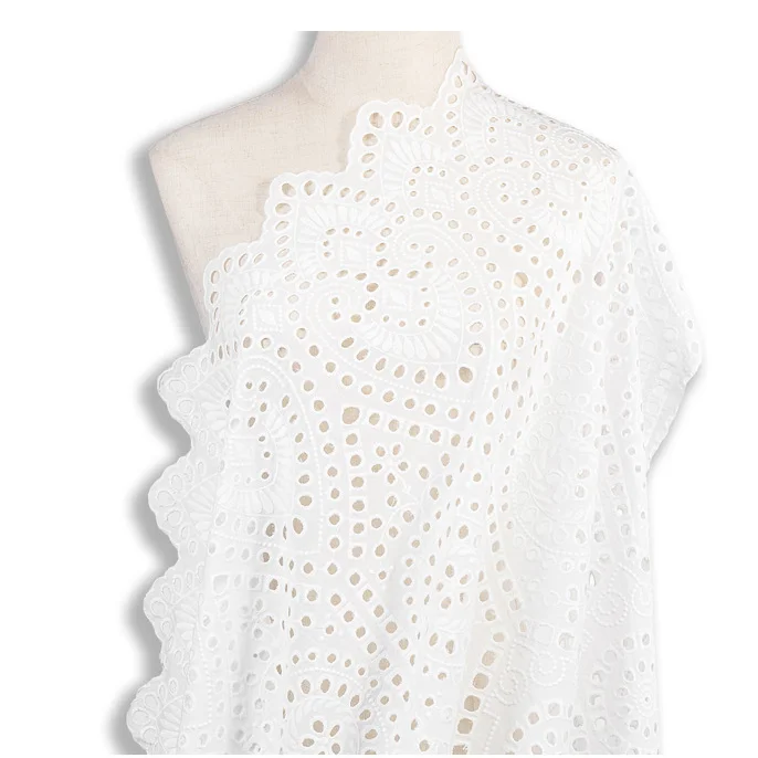 Polyester Cotton Mesh Hollow Cotton Embroidered Lace Fabric For Coat Cloth Curtain Tablecloth