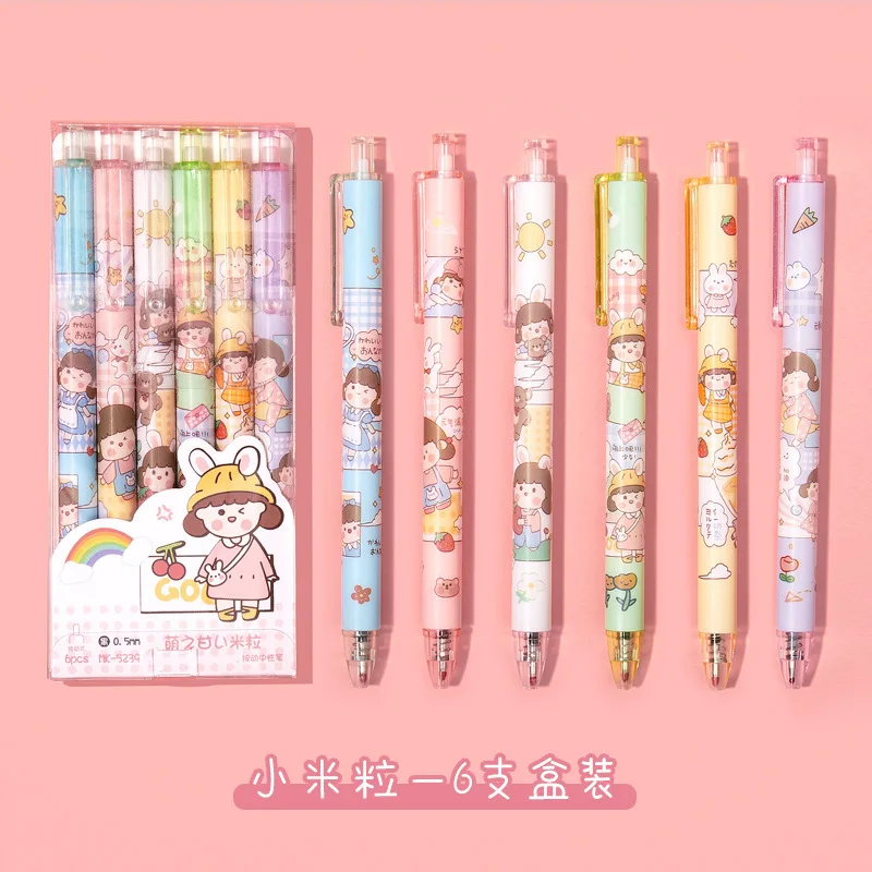 low MOQ Office school students use 0.5mm black gel ink ballpoint pens sets-6 pack