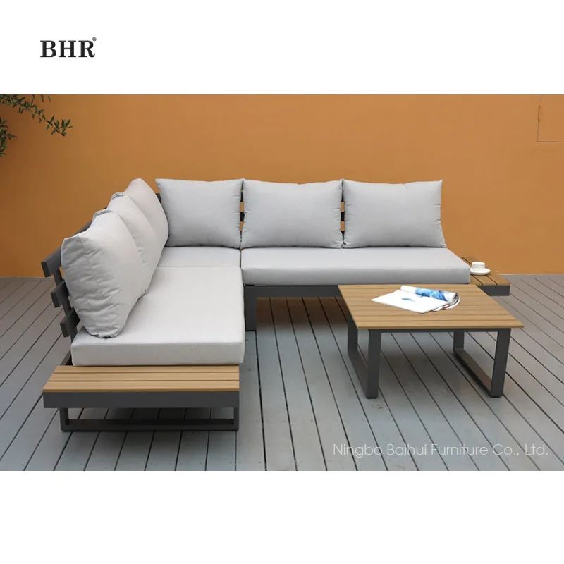 BHR Luxury Teak Wood Outdoor Furniture Garden Sofa L Shape Corner Sofa Hotel Set Sofa Furniture for Backyard Villa