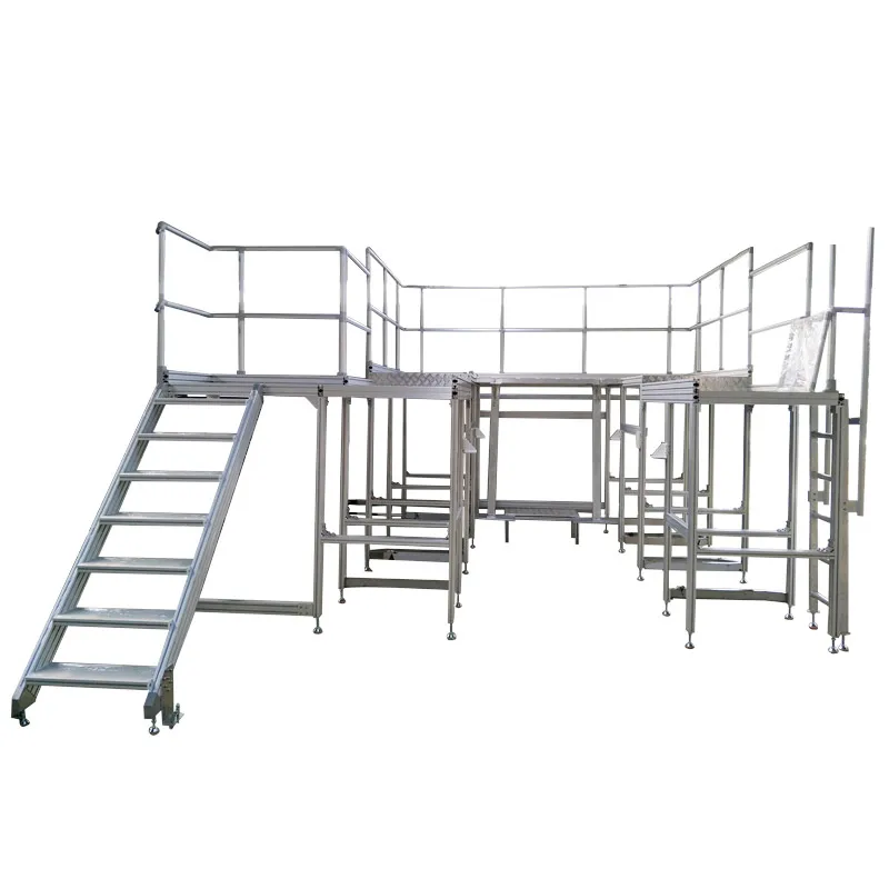 LANGLE Work Platform Ladder with Safety Rail Mobile Multi- functional 7 Step Ladder with Working Platform Aluminum Stair Ladder