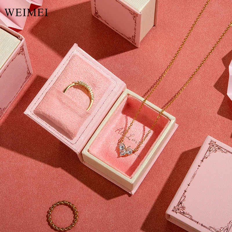 WEIMEI Custom Logo Printed Recyclable Book Style Paper Ring Packaging Jewelry Boxes Necklace Pendant Box Jewelry Packaging Box