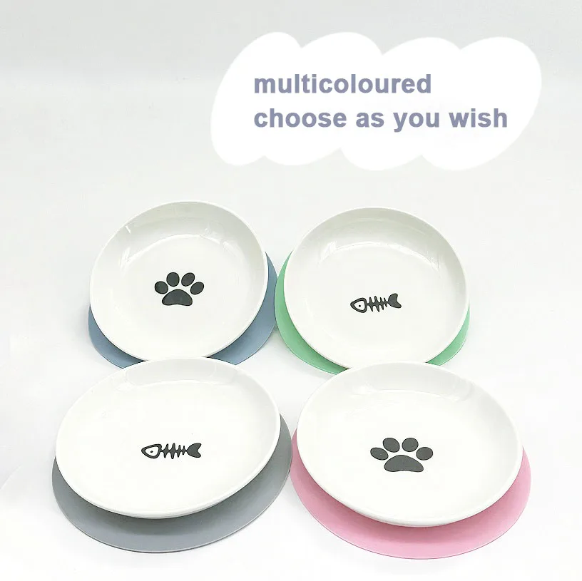 Factory direct cute fish bone kitten paw pattern cat bowl silicone odourless waterproof non-slip mat cat supplies