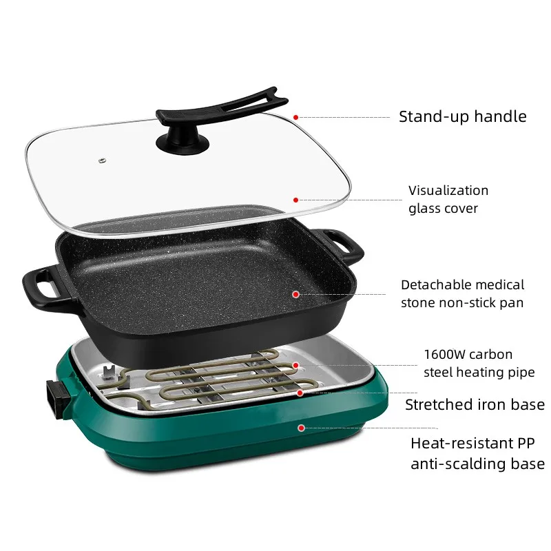 2022 newly design Detachable plate with hot pot 3 in 1 multifunction indoor electric barbecue grill for promotion