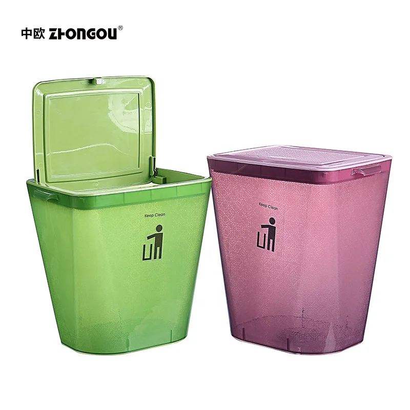 Plastic Rectangle Press Lid Waste Bin Set of 2 Garbage Bin For Bathroom Corner