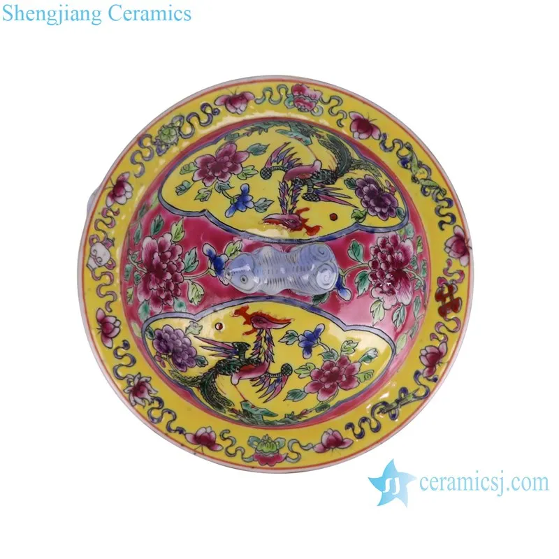 RZFA26-C Jingdezhen Porcelain Phoenix Peony Pattern on Red Background Ceramic Rice Drum