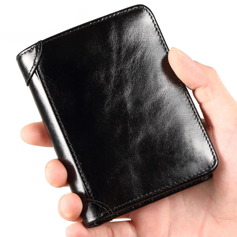 Vintage Men Genuine Cow Leather Wallets Organizer Card Holders Casual Fashion Style Short Cowhide Leather Clutch Wallet