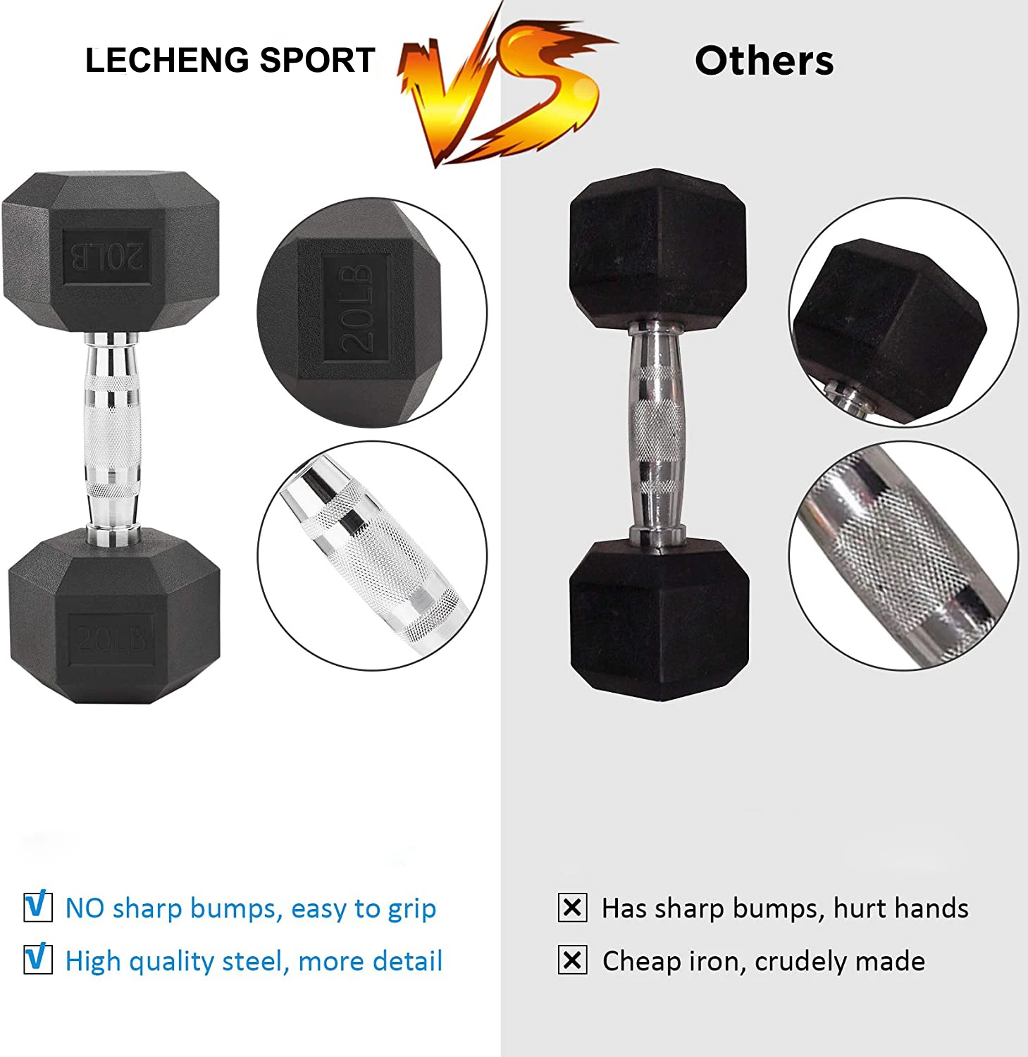 5-120lb 1-50kg customize rubber coating hex dumbbell for sale