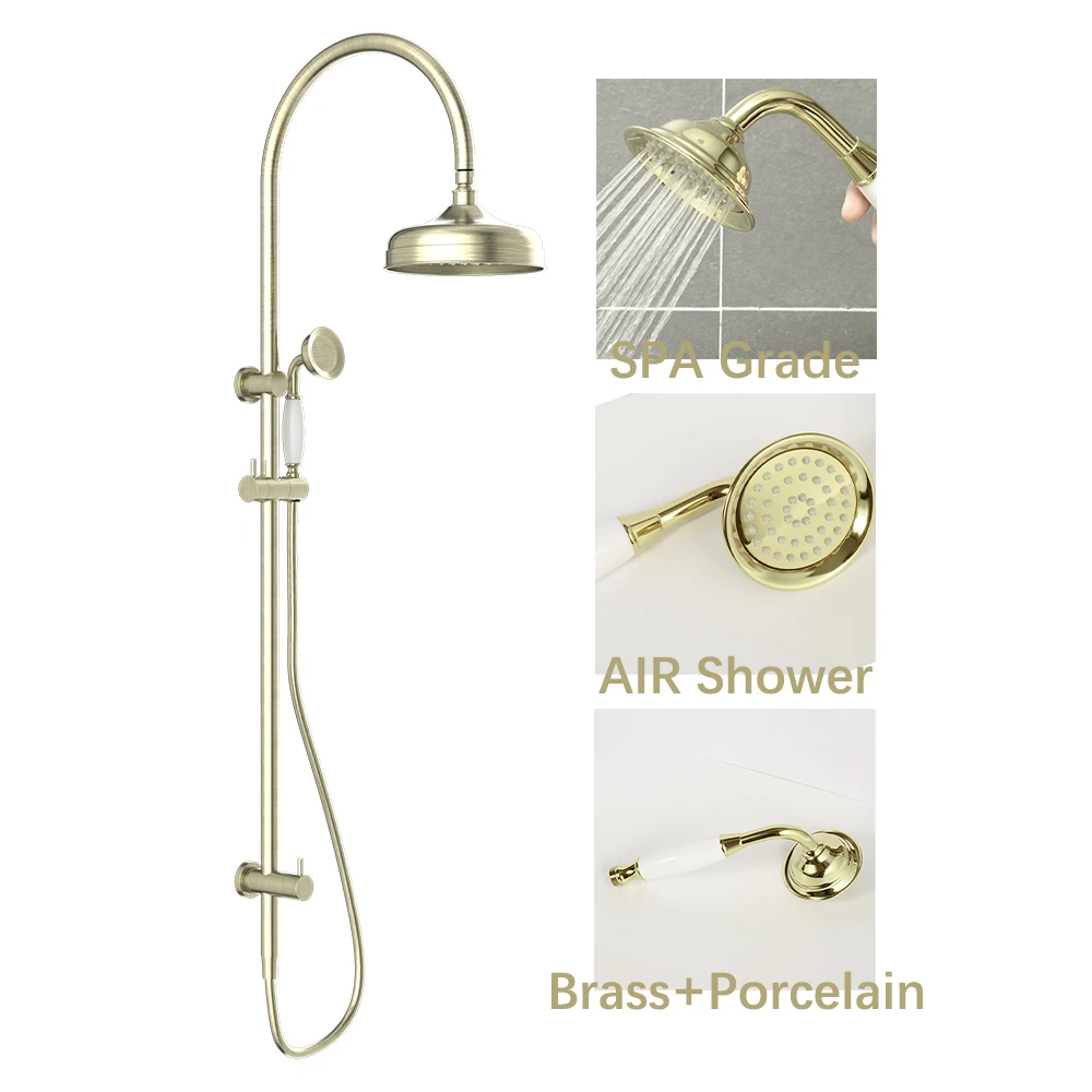 YSW Vintage Shower Head Set Luxury SPA Grade High Pressure Hand Held Shower Head Telephone Shaped Brass Ceramic Bathroom Modern