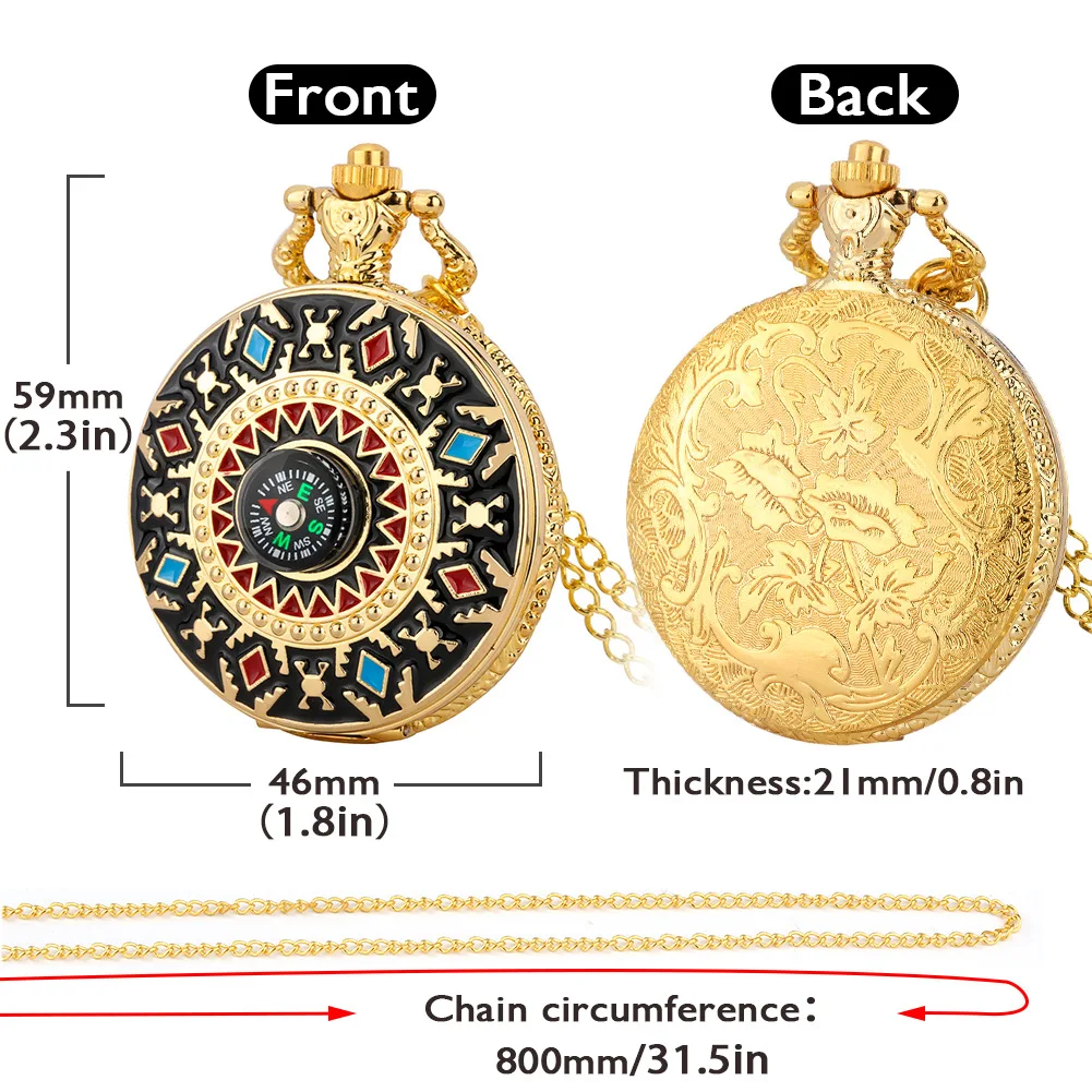 Indian Tribe Style Quartz Pocket Watch Necklace Chain Pendant Antique Pocket Watches With Compass New Year Gift Collection gift