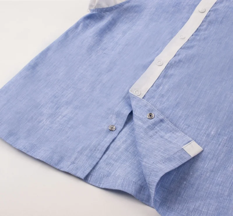 Blue linen girl shirts Hot Solid Ruffle Trim Sleeveless Blouse  Cheap Wholesale Children Shirt Spring and summer