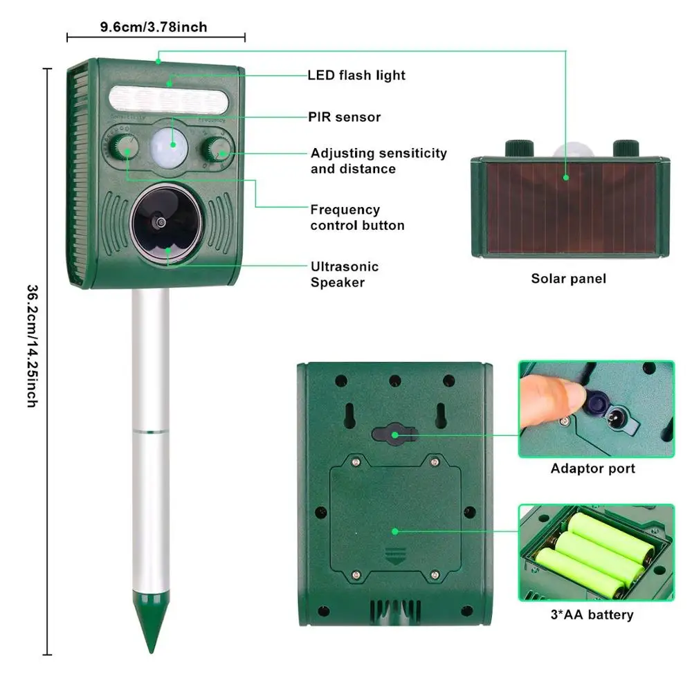 
GH-191B Outdoor solar powered sonic ultrasonic animal repeller cat repellent 