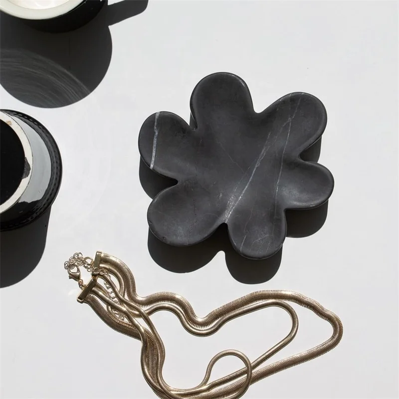 wholesale black marble flower shape tray rolling display tray jewelry storage tray