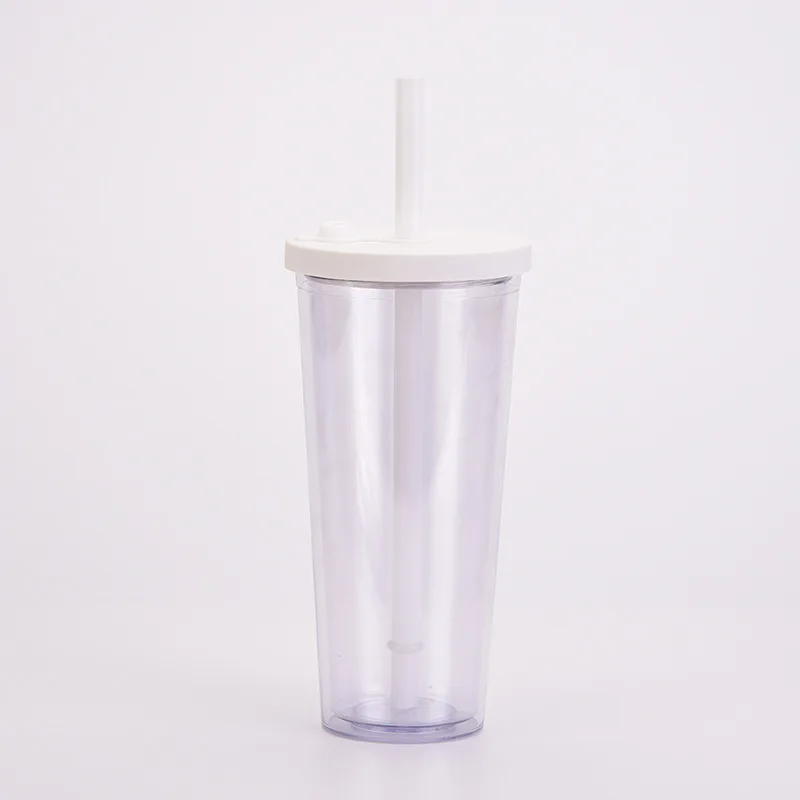 Custom 24oz 700ml Straw Tumbler Premium Bubble Tea Cups Double Wall Plastic Reusable Boba With