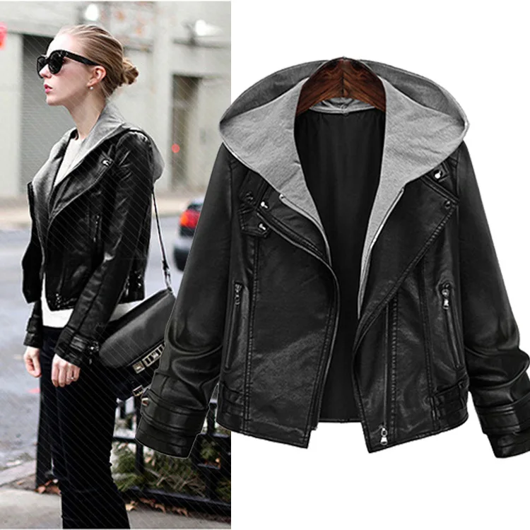 
XL-5XL plus size women leather jacket black faux leather biker jacket 