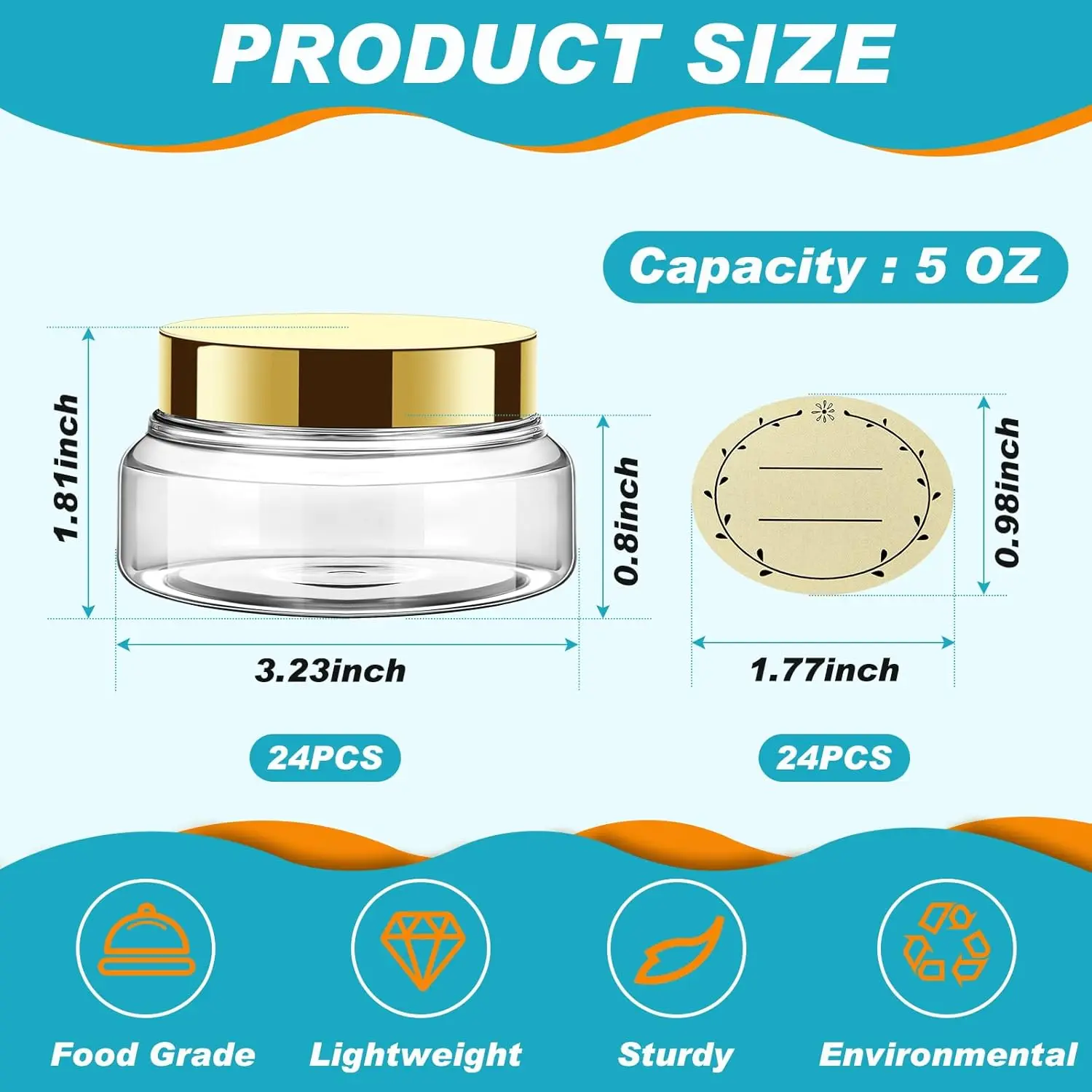 24 Pack Plastic Jars with Gold Lids Plastic Cream Jar Containers Round Refillable Cosmetic Empty Body Butter Jars for Scrub