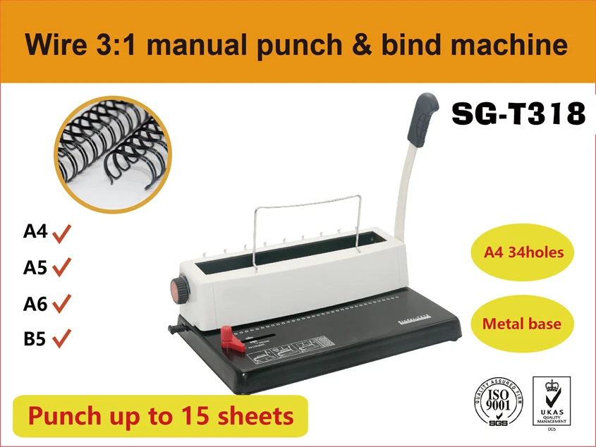 SG- T318 Desktop Manual Wire Book Binder Double Wire Book Binding Machine With Low Price