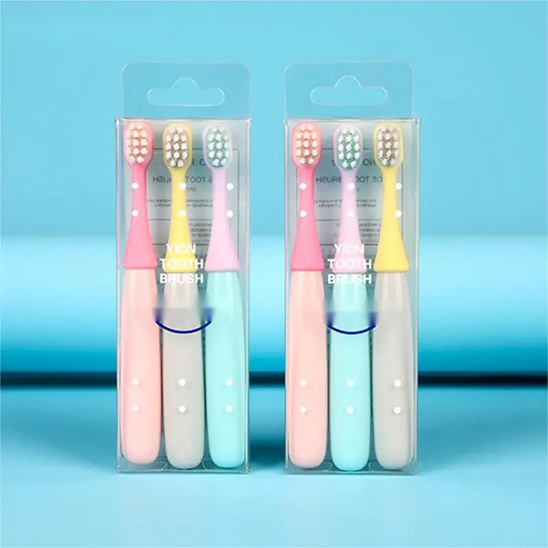 Wholesale Cute gum care disposable crystal box cartoon mushroom kids child 0.15mm PBT soft bristles bathroom home use toothbrush
