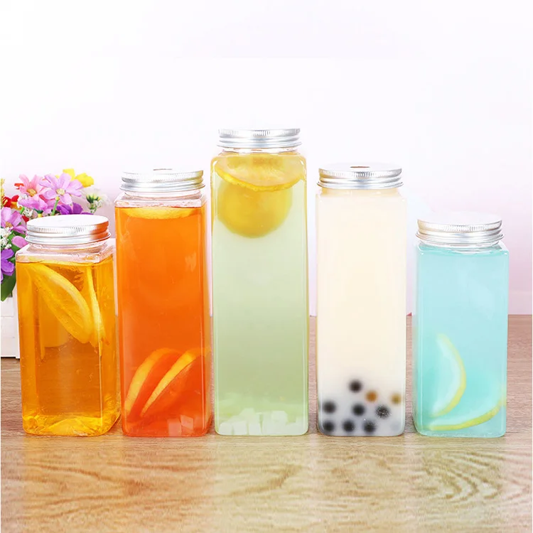 Custom Logo 250ml 350ml 500ml 750ml 1000ml Plastic Bottles For juice 8oz 12oz 16oz 24oz 36oz PET Square Juice Bottle With Lid