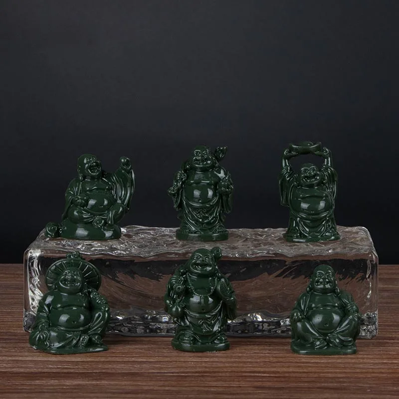 Collectible Gifts Golden Buddha Statue Feng Shui Decoration Figurines 6 Piece Set Golden Resin Laughing Buddha Statue