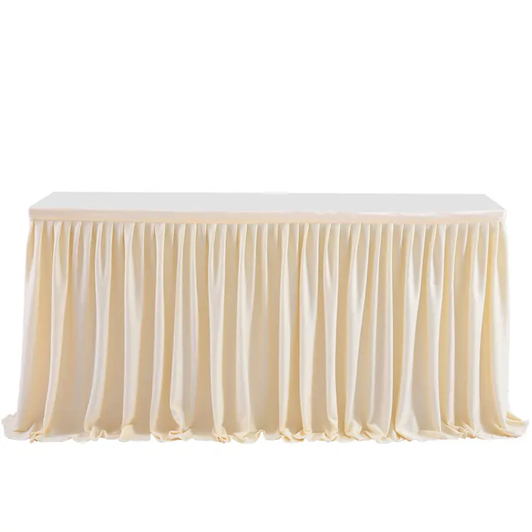 Ivory White Polyester Pleated Table Skirt for Rectangle Table Ruffle Table Cloth for Wedding Birthday Party