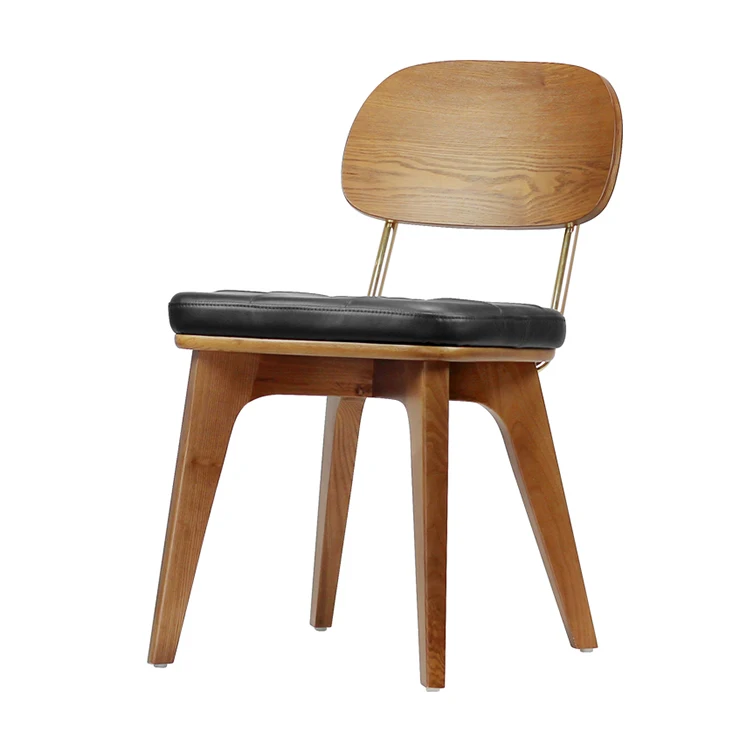 
Metal And Bent Wood Backrest Ash Solid Wood Legs With Seat Pad Dining Chair 