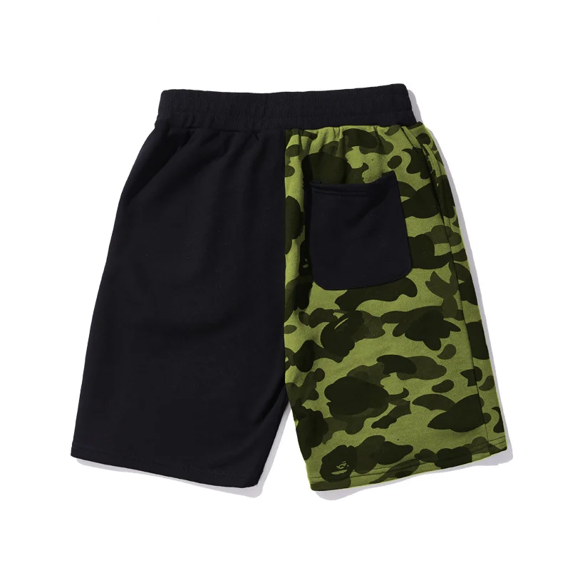Hot Sale Shark Head Double color stitching mens sweat shorts cotton for Bape with Asian size
