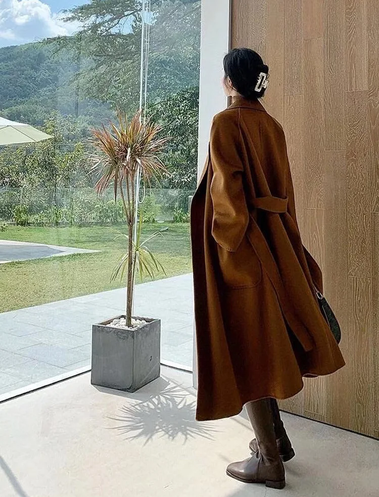 Double faced wool coat 100% cashmere coat cashmere winter coat for ladies