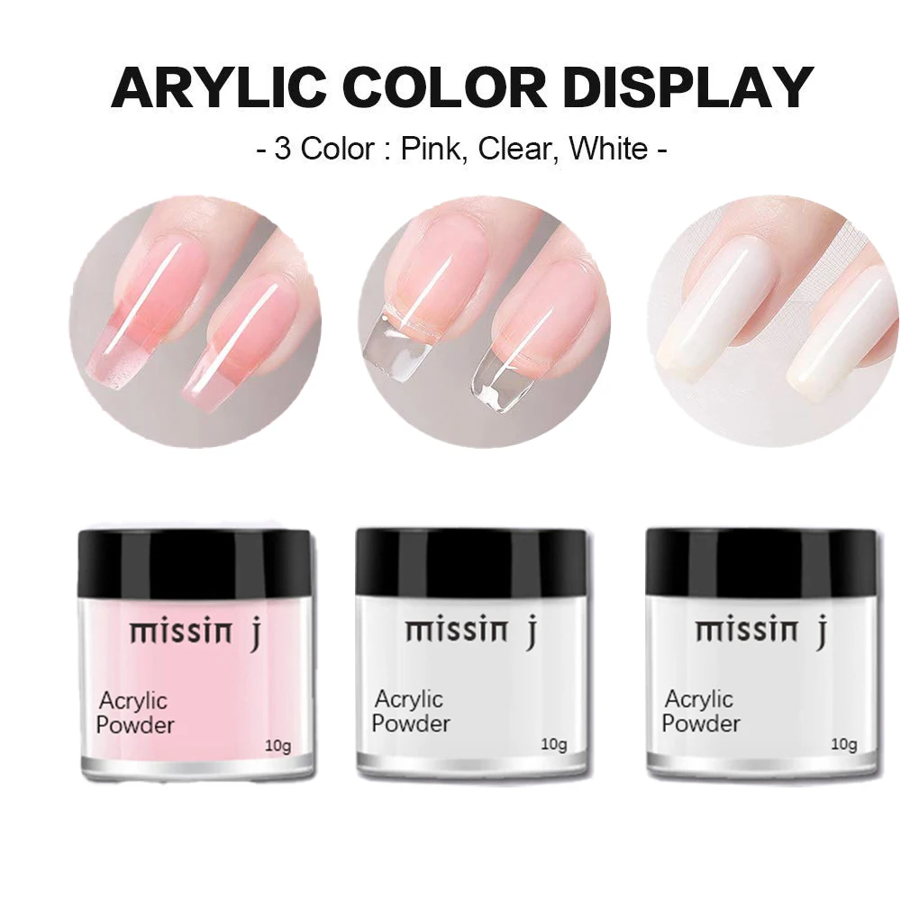 MSJ Acrylic Nail Kit Acrylic Powder and Monomer Liquid Set with Nail Brush Clear Pink White Acrylic Powder for Nails Extension